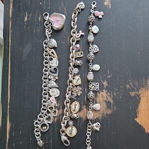 Brighton Set Of 3 Breast Cancer Silver Charm Bracelets